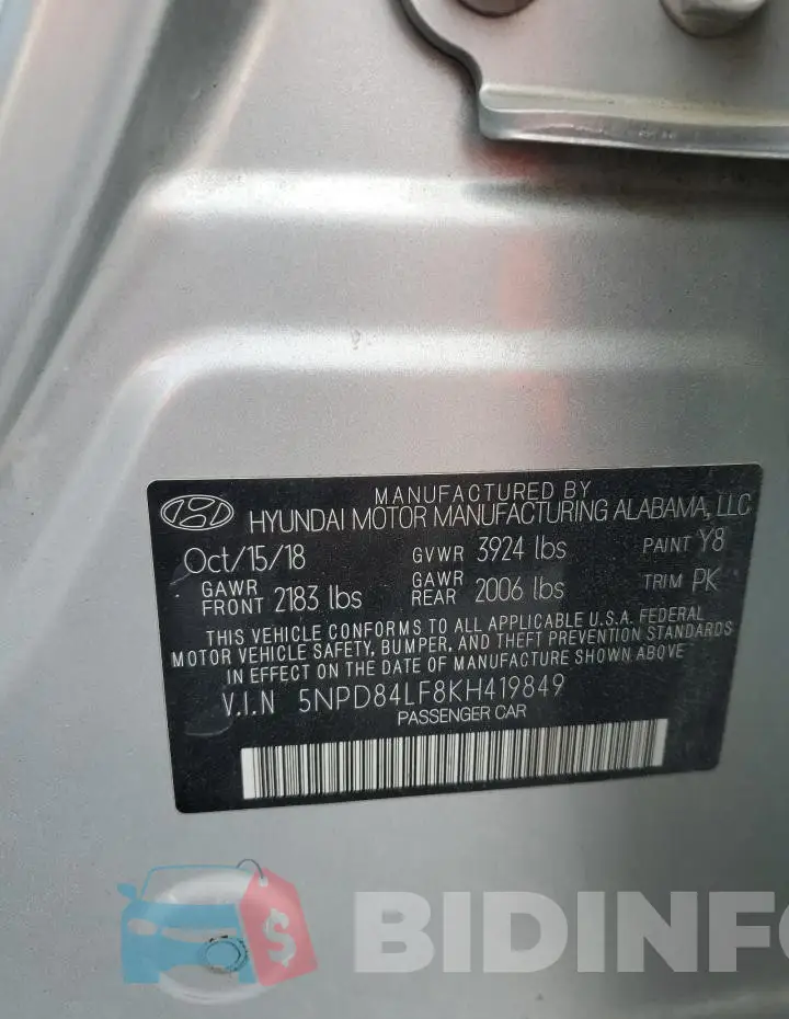 5NPD84LF8KH419849 Photo# 12