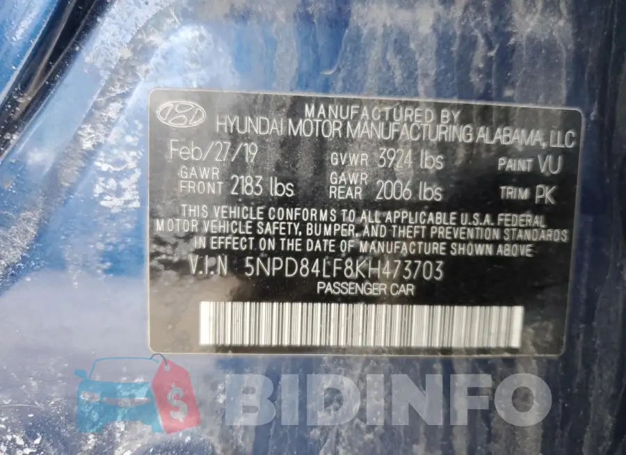 5NPD84LF8KH473703 Photo# 12