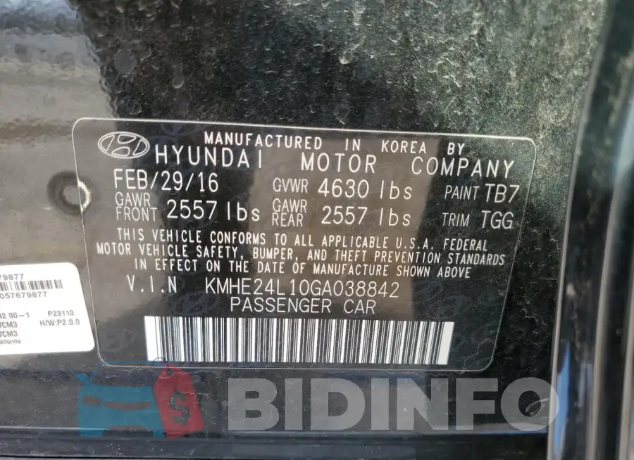KMHE24L10GA038842 Photo# 13