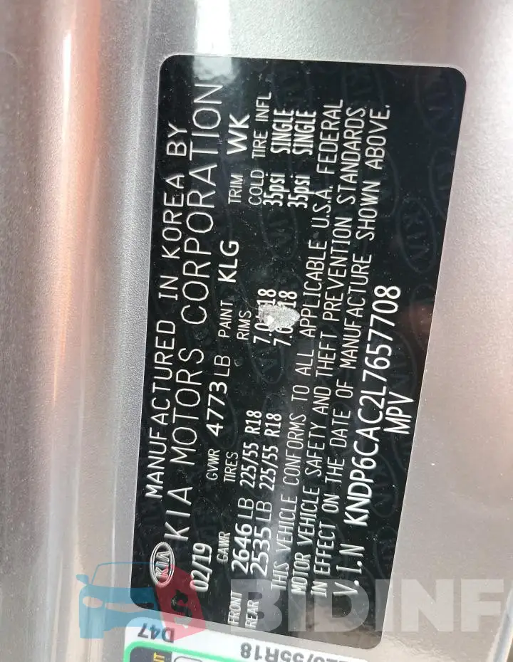 KNDP6CAC2L7657708 Photo# 12