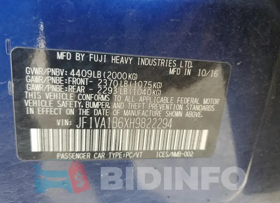 JF1VA1B6XH9822294 Photo# 13