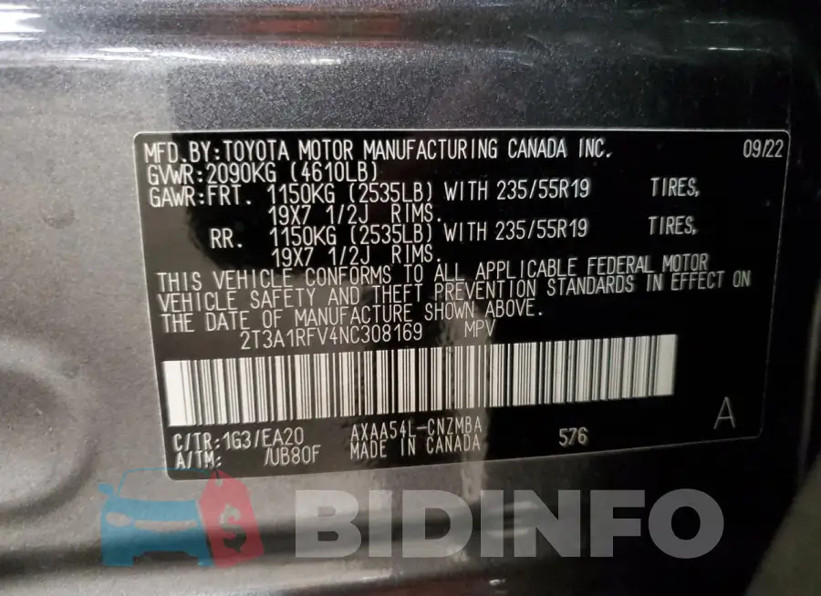 2T3A1RFV4NC308169 Photo# 13