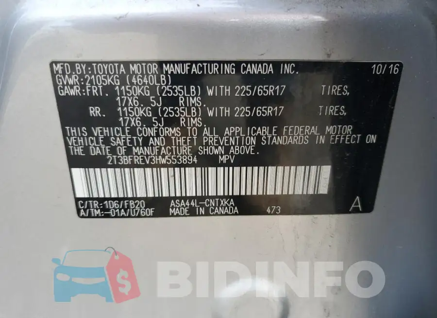 2T3BFREV3HW553894 Photo# 13