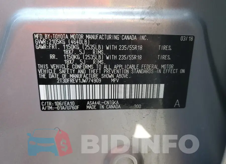 2T3DFREV1JW774909 Photo# 14