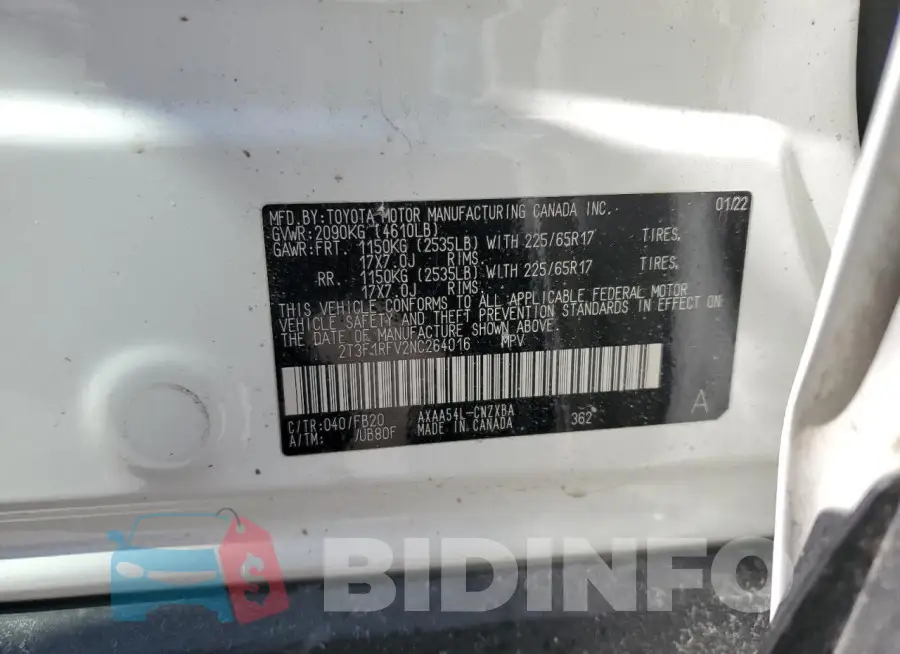 2T3F1RFV2NC264016 Photo# 13