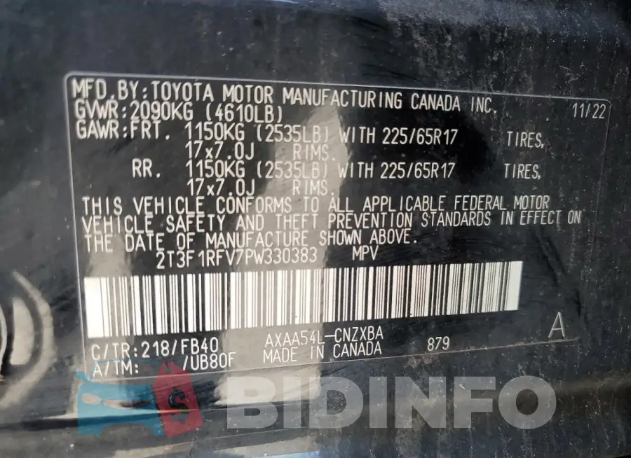 2T3F1RFV7PW330383 Photo# 13