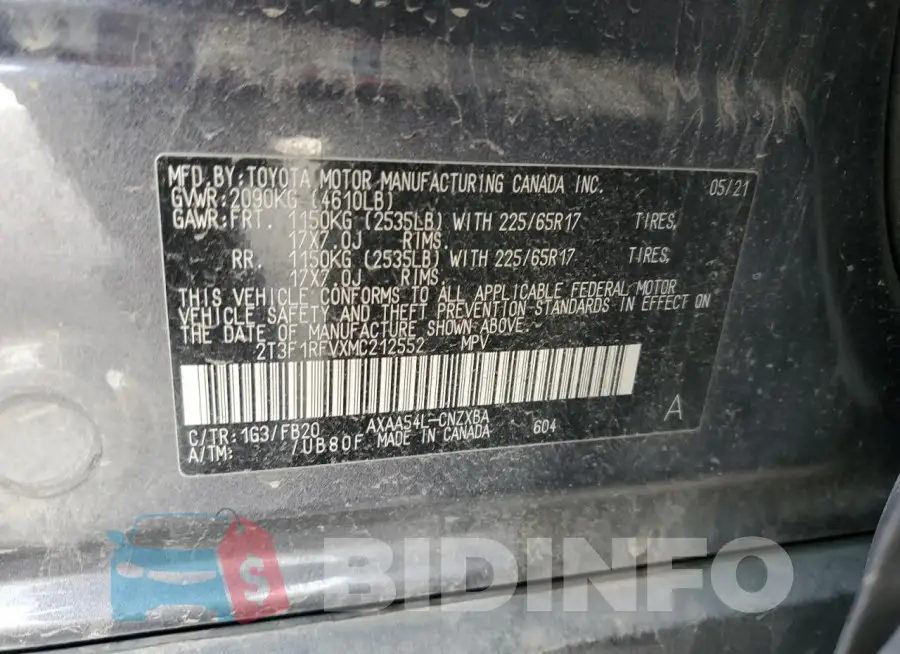 2T3F1RFVXMC212552 Photo# 14