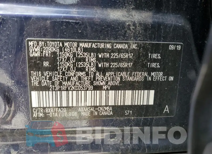 2T3P1RFV2KC053799 Photo# 13