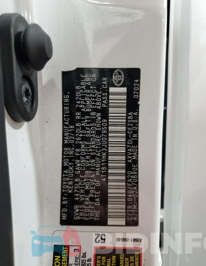 4T1B11HK3JU079509 Photo# 12