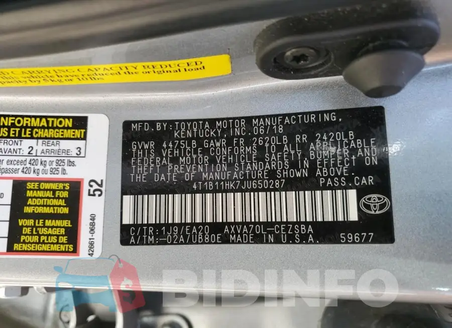 4T1B11HK7JU650287 Photo# 13