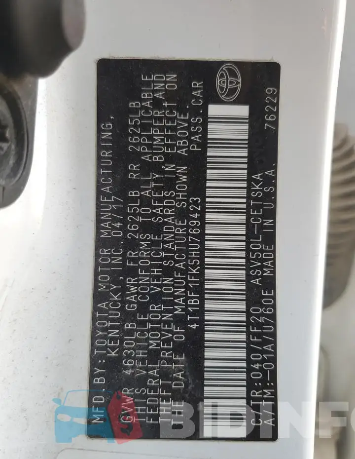 4T1BF1FK5HU769423 Photo# 12
