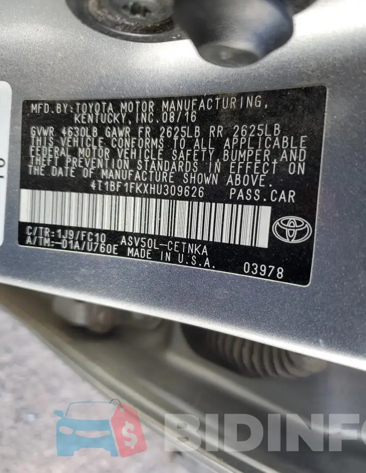 4T1BF1FKXHU309626 Photo# 12