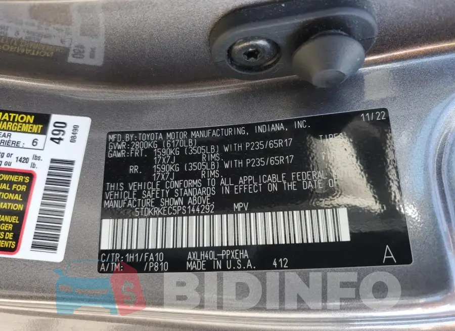 5TDKRKEC5PS144292 Photo# 13