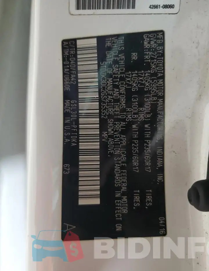 5TDZK3DC2GS735352 Photo# 13