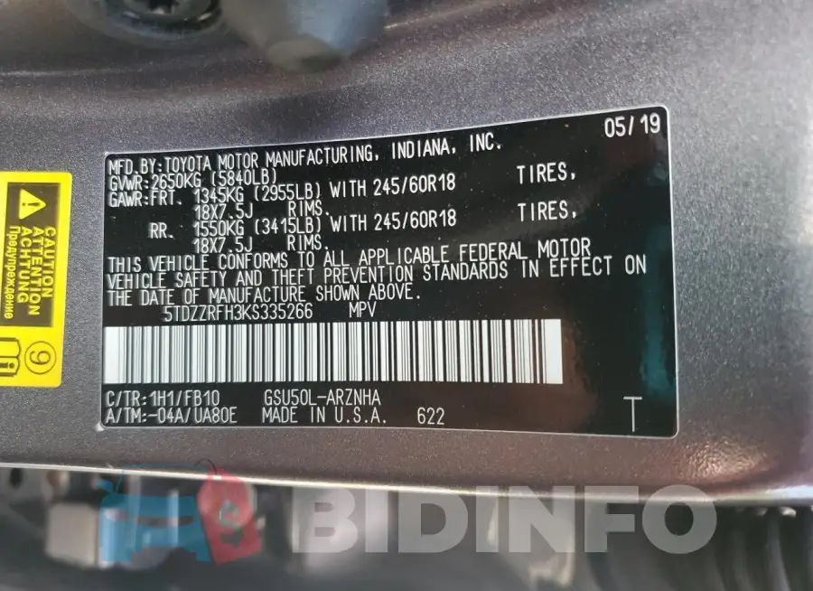 5TDZZRFH3KS335266 Photo# 13