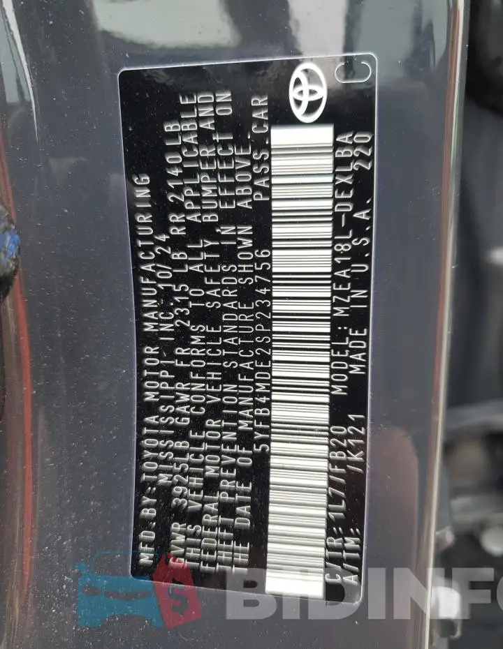 5YFB4MDE2SP234756 Photo# 12