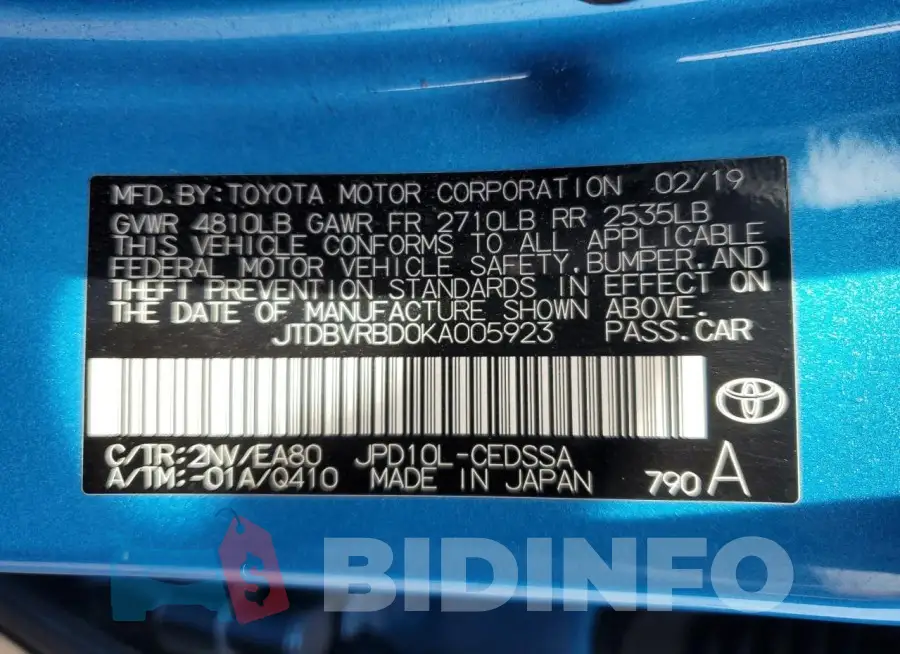 JTDBVRBD0KA005923 Photo# 12