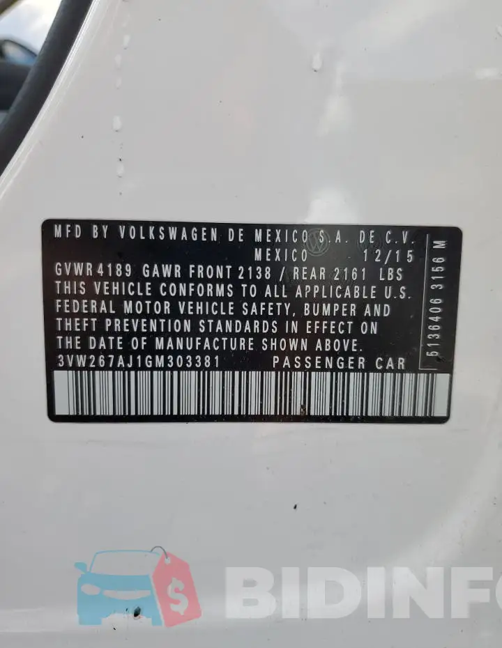 3VW267AJ1GM303381 Photo# 13