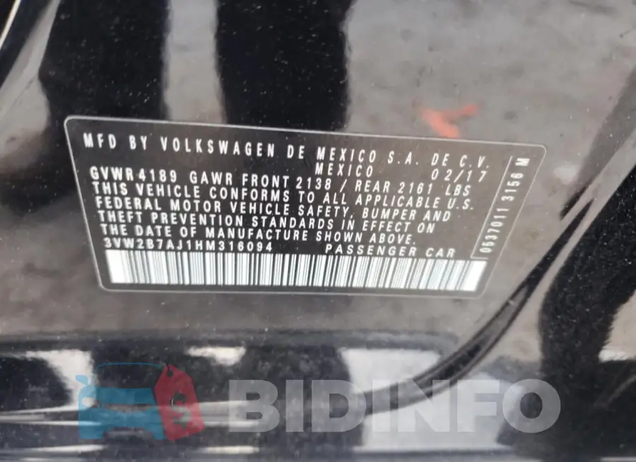 3VW2B7AJ1HM316094 Photo# 12