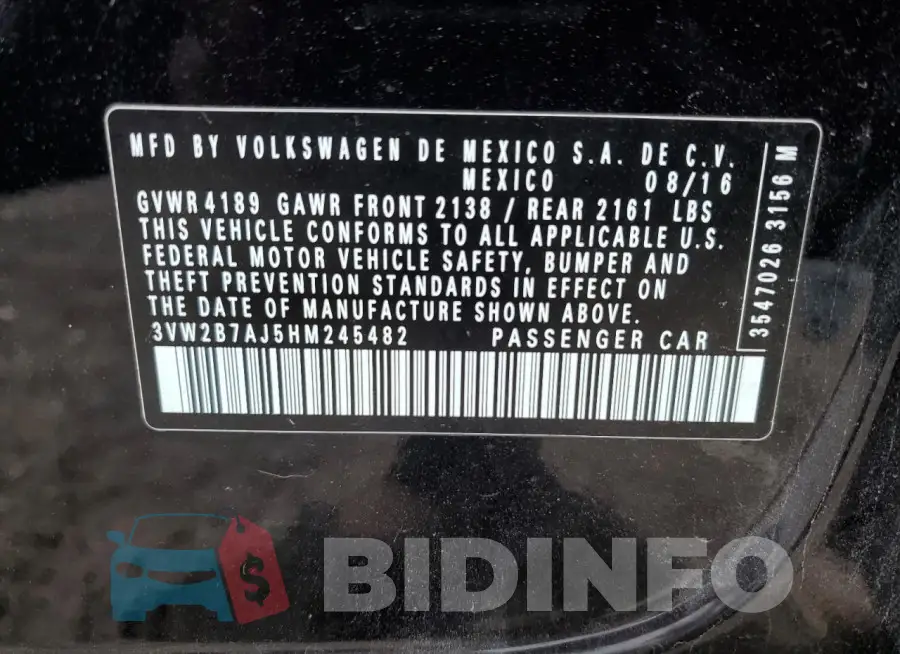 3VW2B7AJ5HM245482 Photo# 12