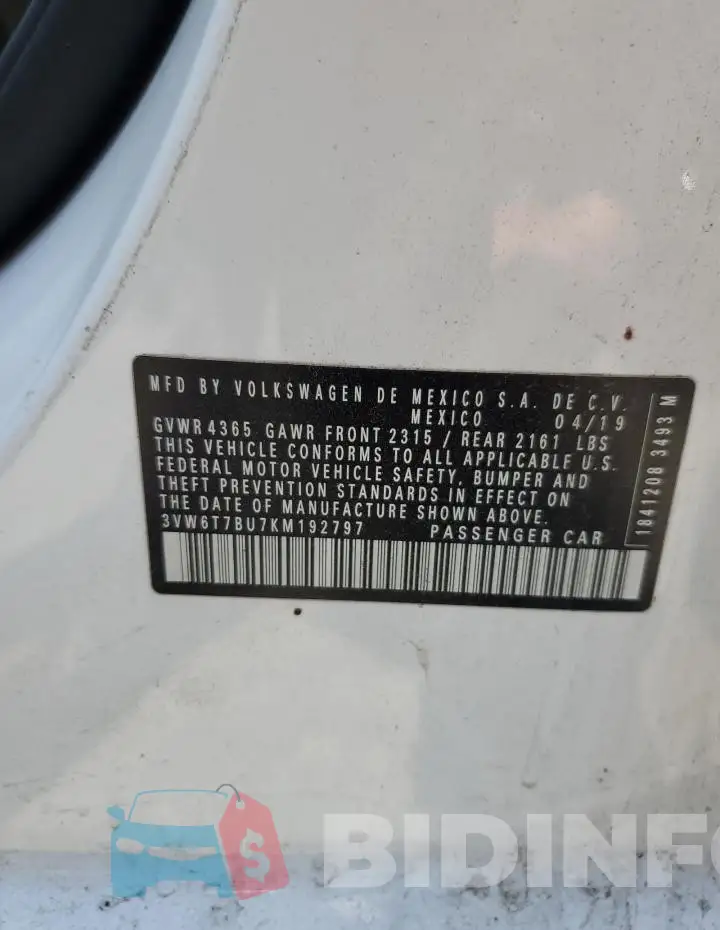 3VW6T7BU7KM192797 Photo# 12