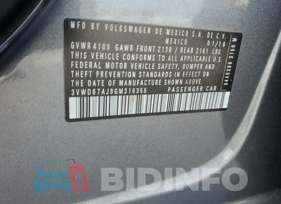 3VWD67AJ9GM316355 Photo# 12
