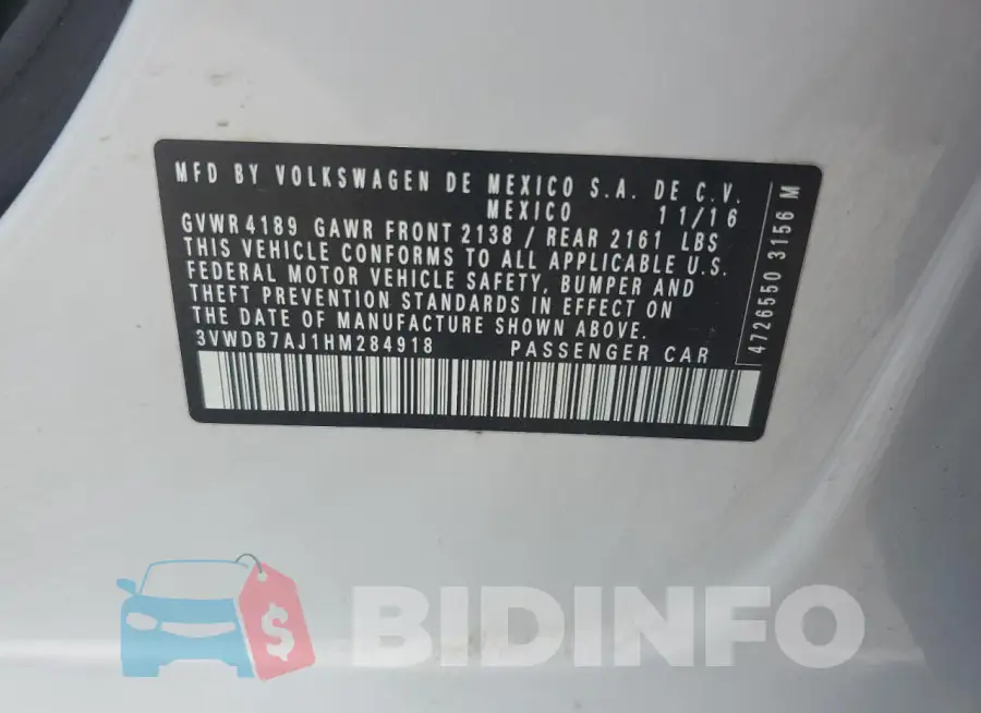 3VWDB7AJ1HM284918 Photo# 12