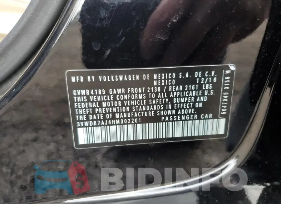 3VWDB7AJ4HM302201 Photo# 12