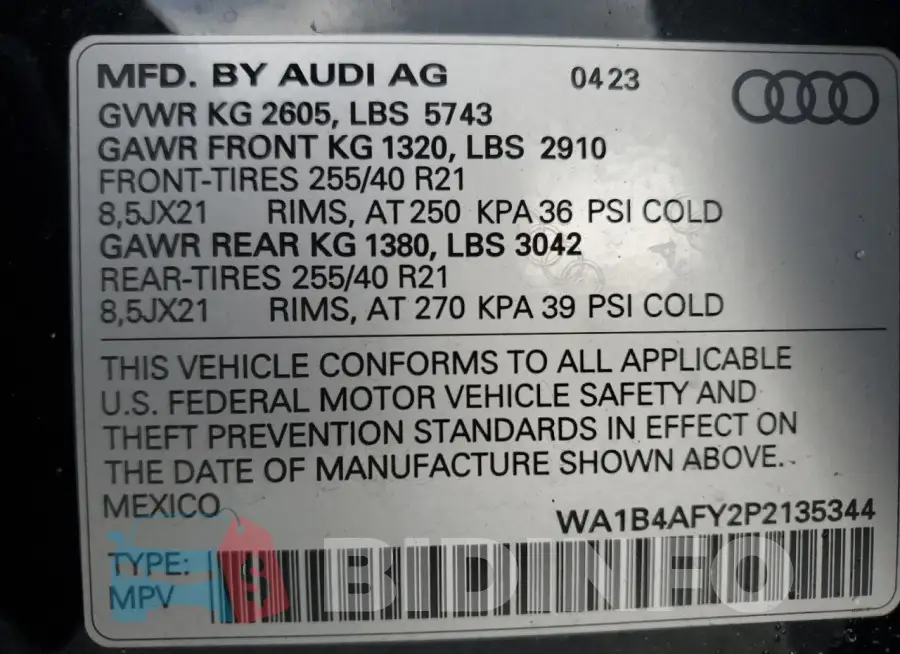 WA1B4AFY2P2135344 Photo# 14