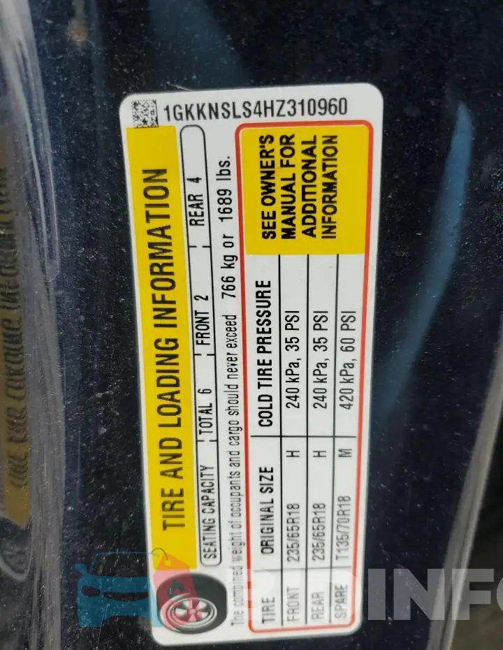 1GKKNSLS4HZ310960 Photo# 13