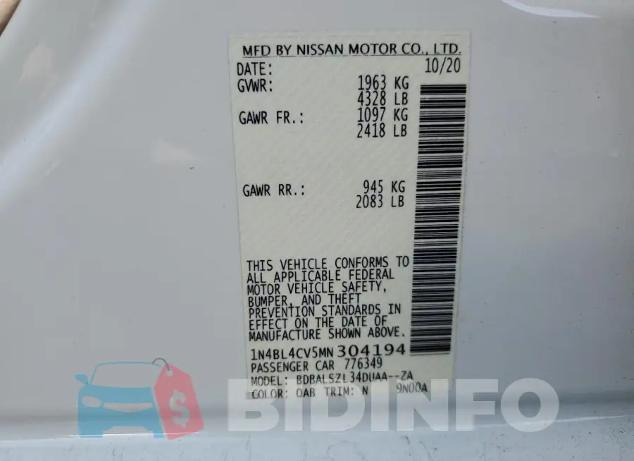 1N4BL4CV5MN304194 Photo# 13