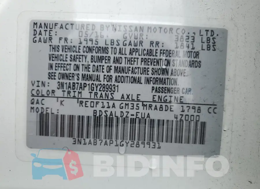 3N1AB7AP1GY289931 Photo# 12