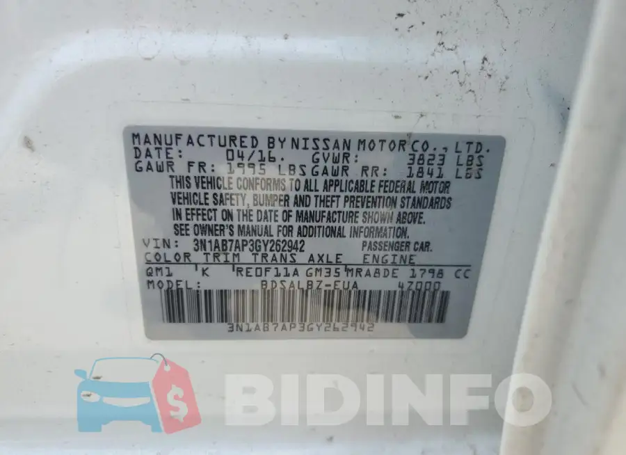 3N1AB7AP3GY262942 Photo# 12