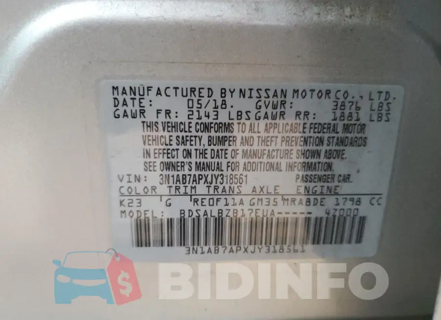 3N1AB7APXJY318561 Photo# 12