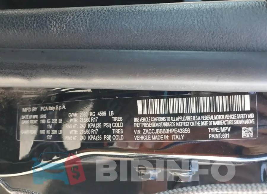 ZACCJBBB0HPE43856 Photo# 13