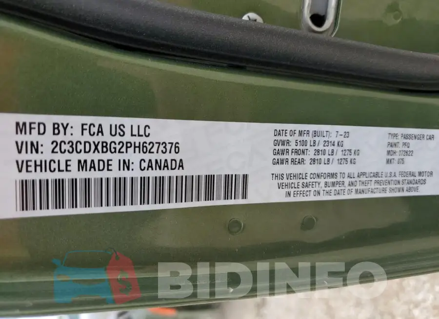 2C3CDXBG2PH627376 Photo# 12