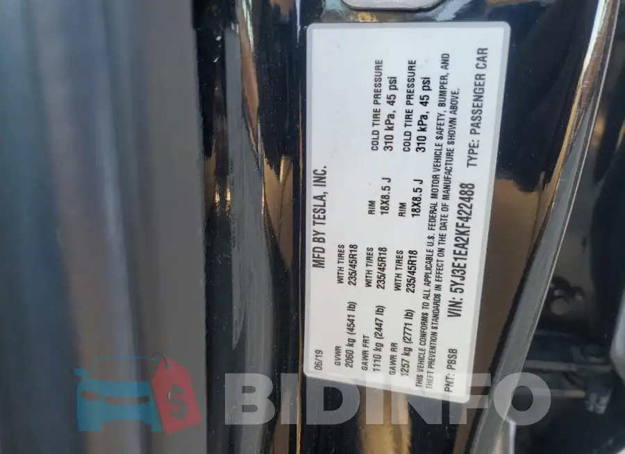 5YJ3E1EA2KF422488 Photo# 12