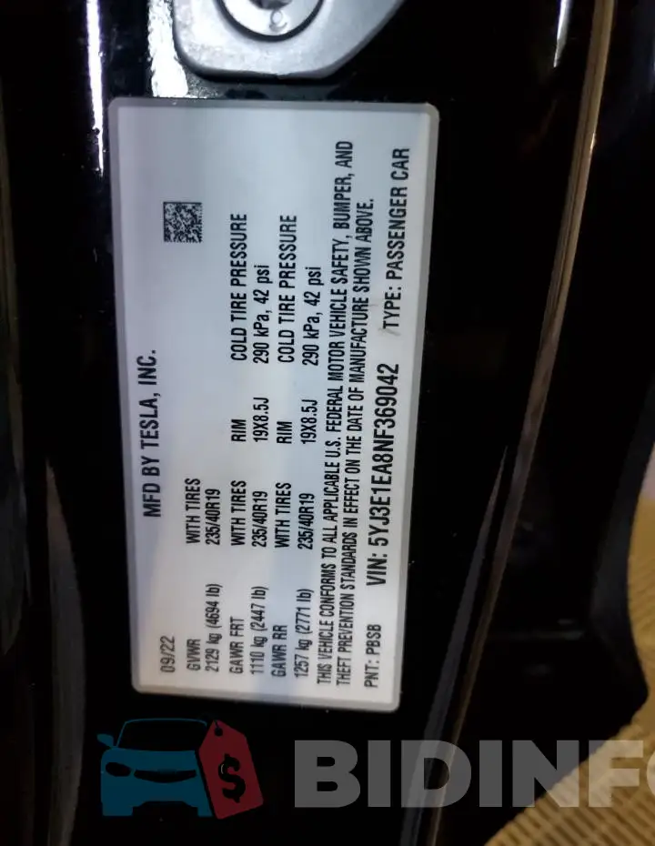 5YJ3E1EA8NF369042 Photo# 13