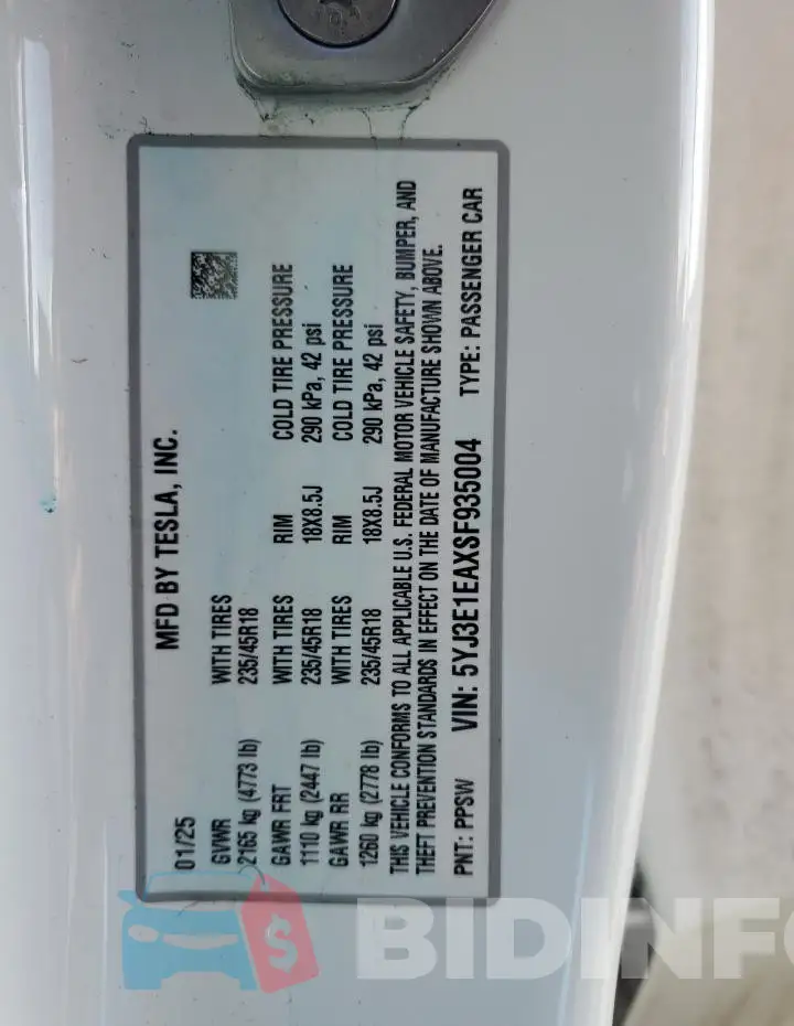 5YJ3E1EAXSF935004 Photo# 12