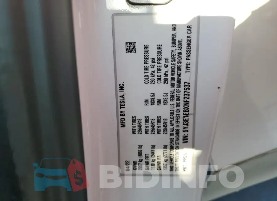 5YJ3E1EBXNF237537 Photo# 13