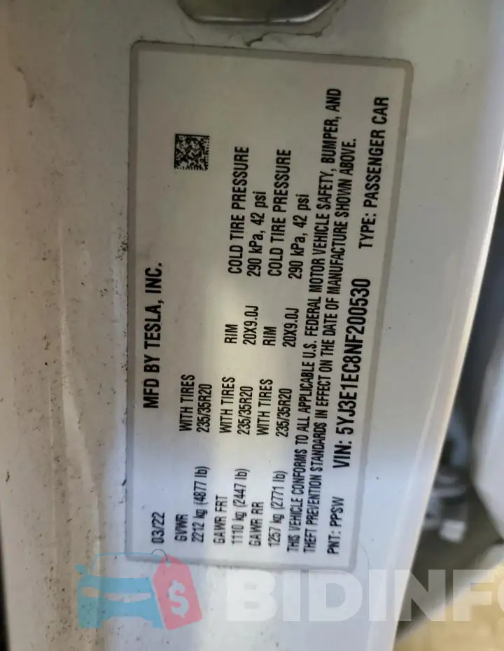 5YJ3E1EC8NF200530 Photo# 12