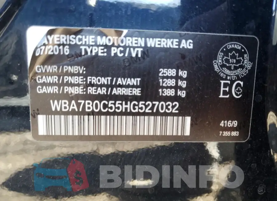 WBA7B0C55HG527032 Photo# 12