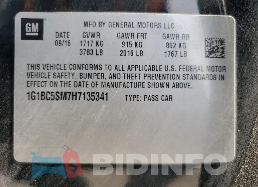 1G1BC5SM7H7135341 Photo# 13
