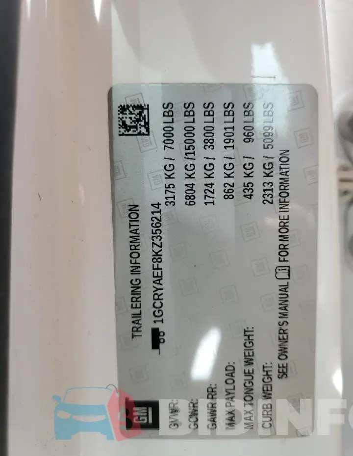 1GCRYAEF8KZ356214 Photo# 12