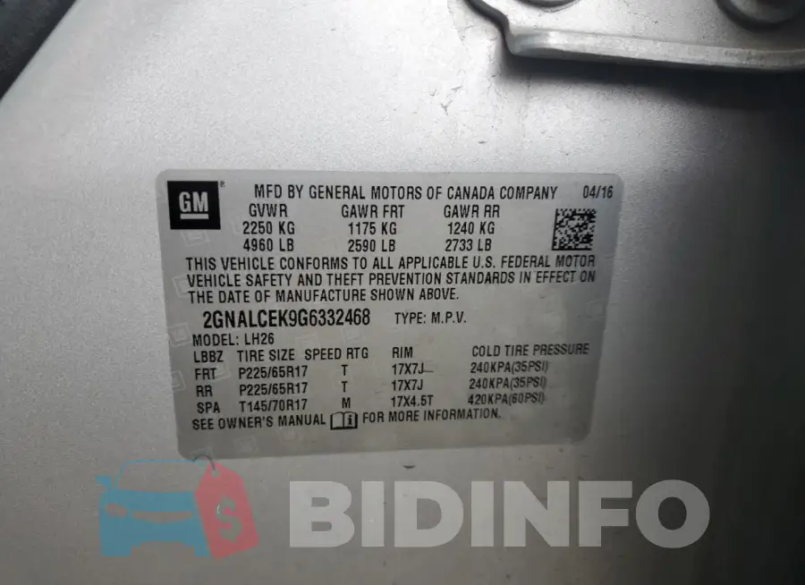 2GNALCEK9G6332468 Photo# 13