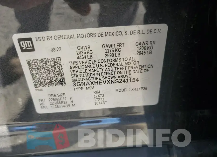 3GNAXHEVXNS241154 Photo# 13