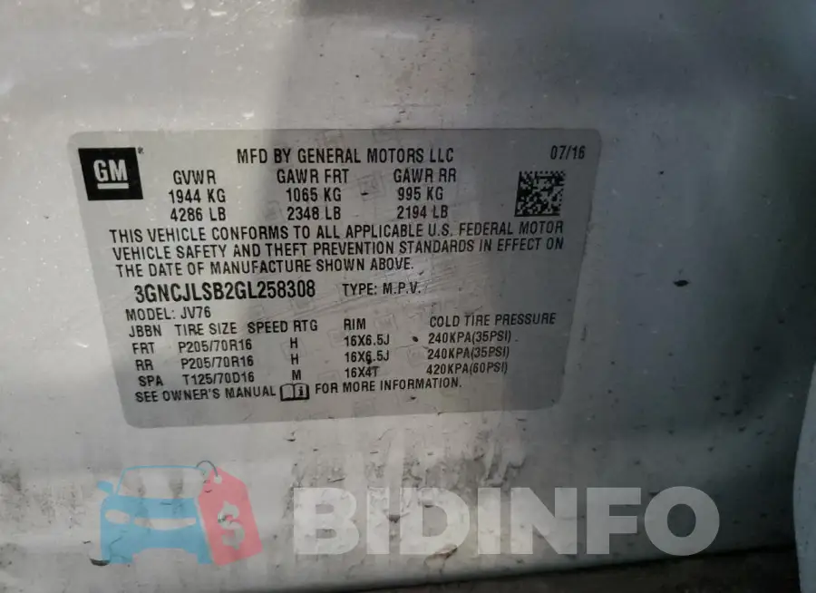 3GNCJLSB2GL258308 Photo# 13