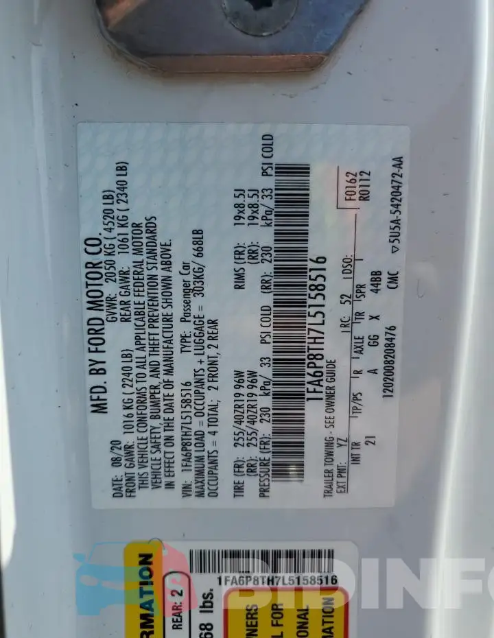 1FA6P8TH7L5158516 Photo# 12