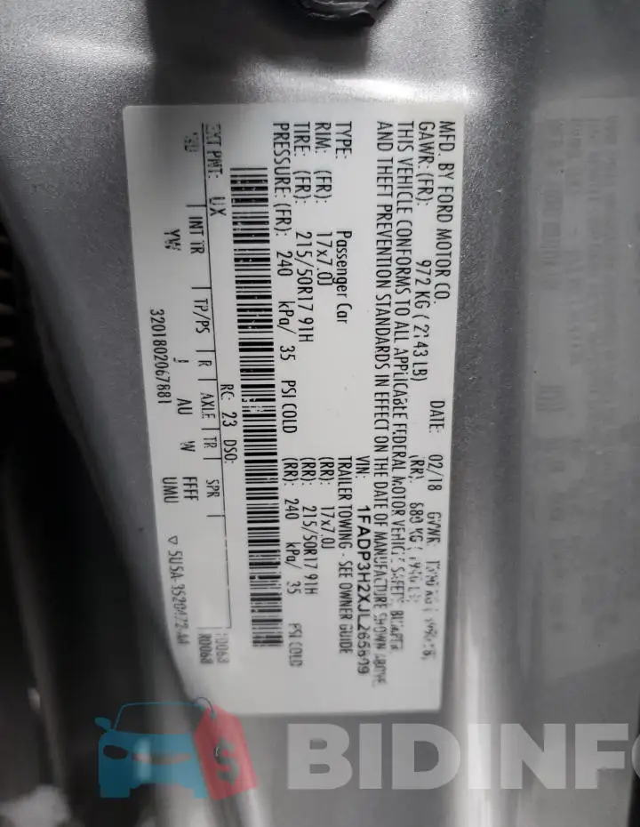 1FADP3H2XJL265809 Photo# 12
