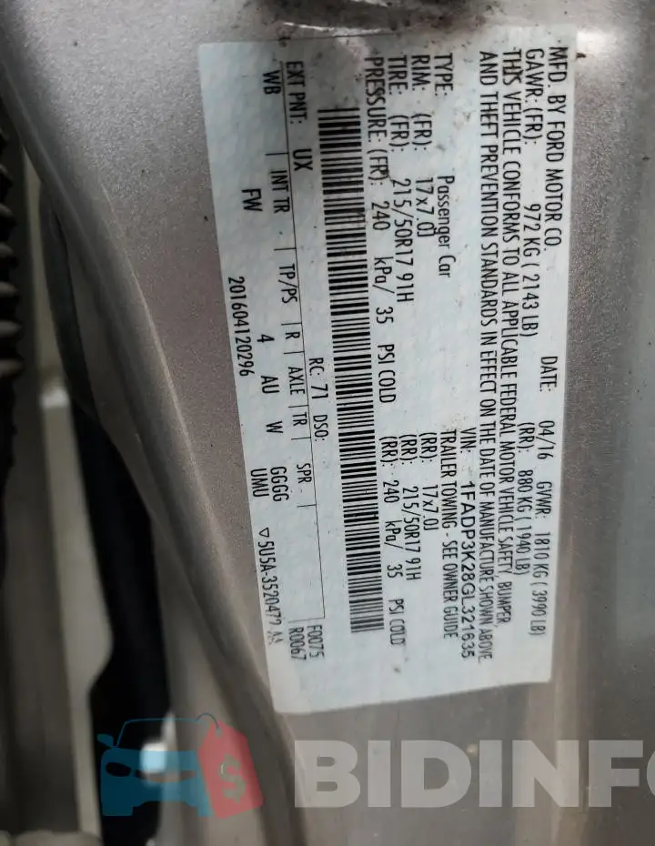 1FADP3K28GL321635 Photo# 12